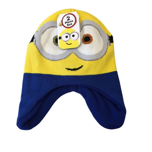 Illumination Presents THE MINIONS Toddler Fleece Flap Beanie Knit Mittens Yellow - Picture 1 of 3